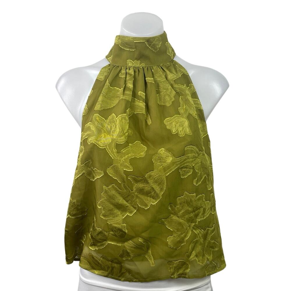 NEW Rihoas Women's Green Floral Sleeveless Halter Turtle Neck Blouse Tank Top M